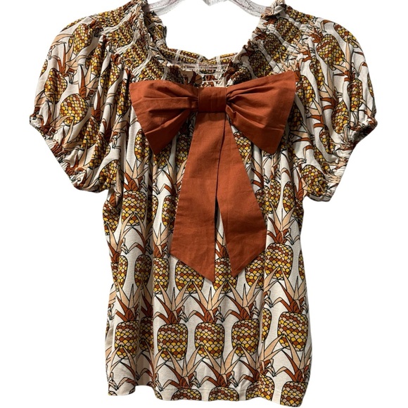 Anthropologie Porridge Viral Pineapple Bow Back Off the Shoulder Top Shirt Small - Picture 4 of 6